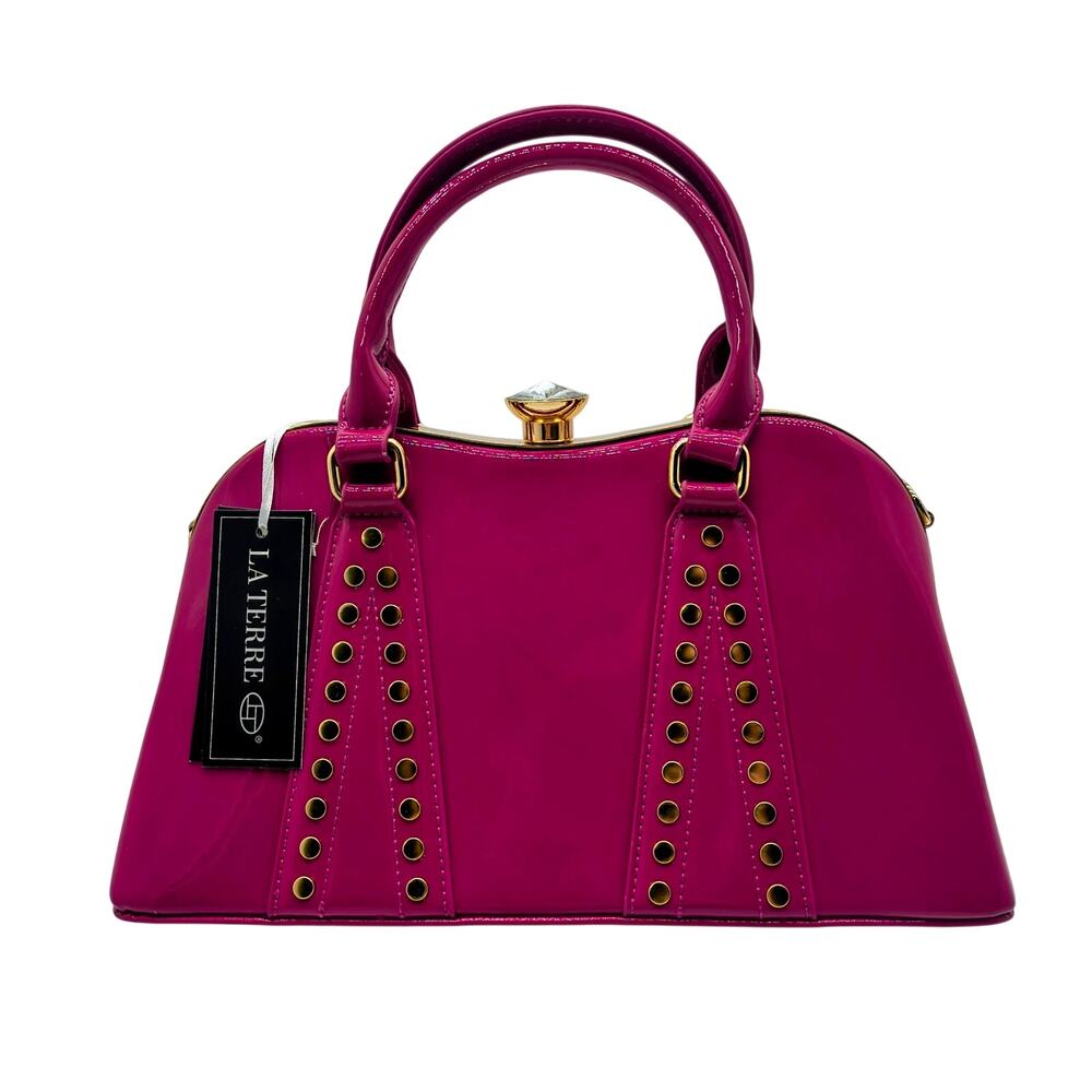 Stunning Patent Leather Rhinestone Top Handle Handbag
